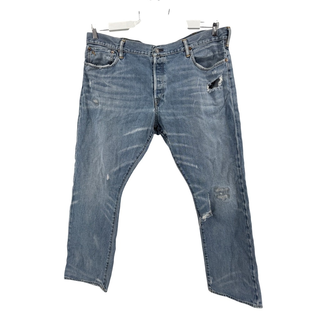 Polo Ralph Lauren Distressed Jeans Mens 42x30 Blue Straight Leg Button Fly